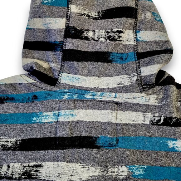 NO BOUNDARIES Men's Hoodie Medium Y2K Full Zip Gray Blue-Green Striped - Picture 9 of 13